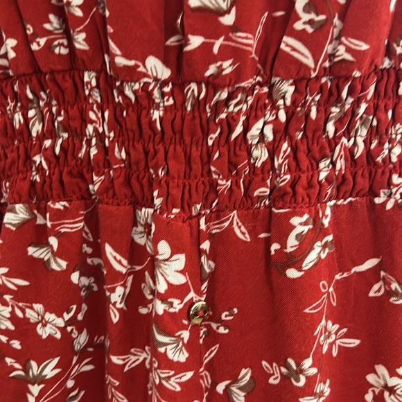 Red Indigo Rose Dress With White Floral Pattern V-Neck Sz L - Picture 3 of 6